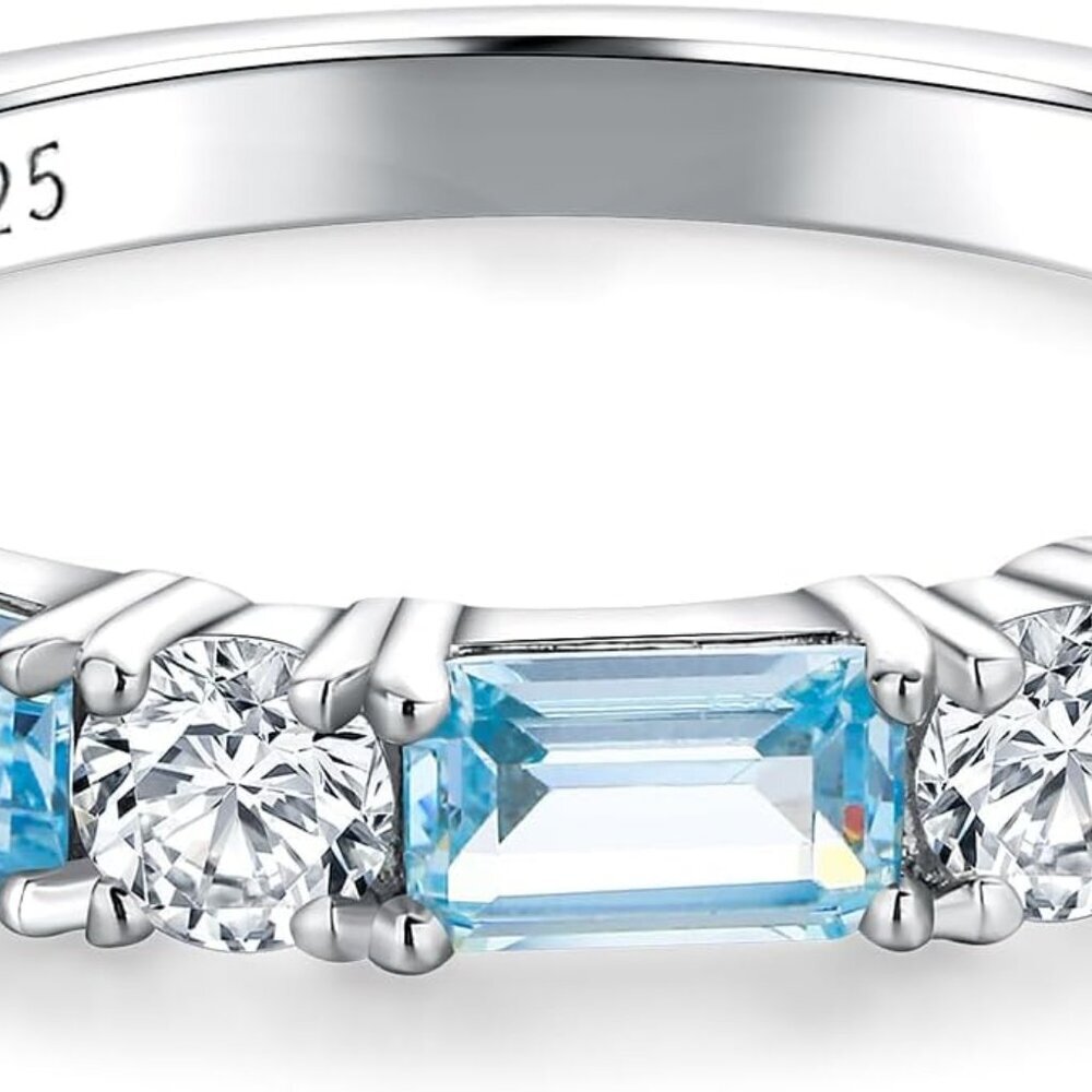 3mm Aquamarine Eternity Ring - Stackable Birthstone Jewelry For Women Size 6-10